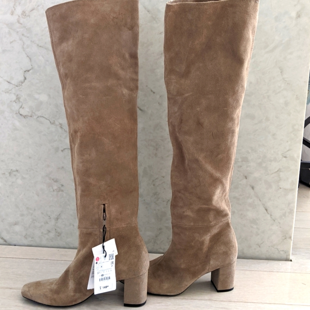 NWT ZARA Suede Knee length Boots
